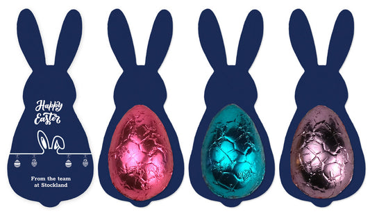 Corporate Bunny-Shaped Card With Chocolate Half Egg