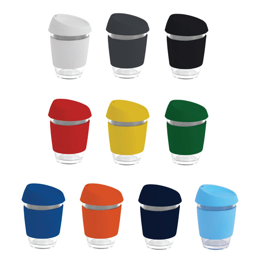 Moama Glass Coffee Cup - 350Ml With Silicon Lid And Band